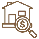 Icon of house and magnifying glass